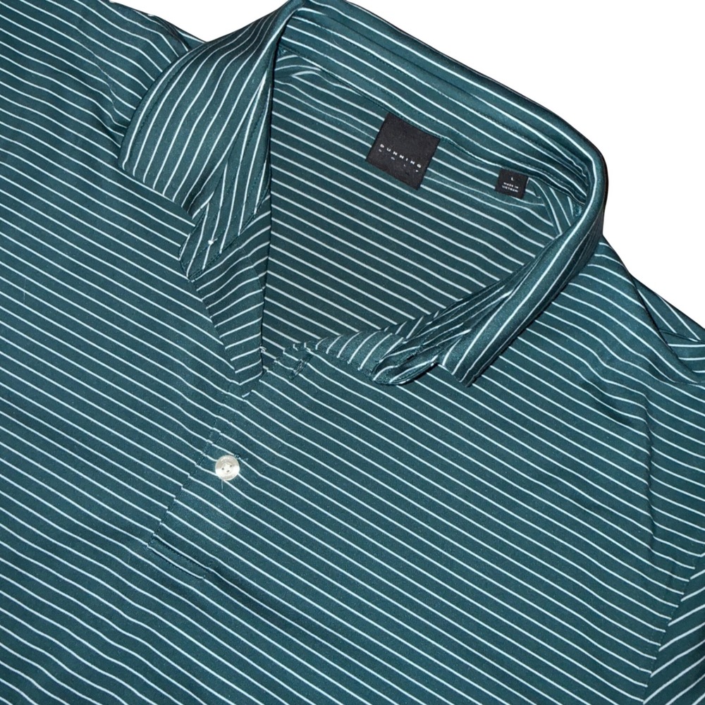 Dunning Golf Polo Shirt Large Teal White Striped Short‎ Sleeve Performance Top